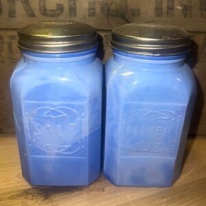 Vintage blue slag glass salt and pepper shakers